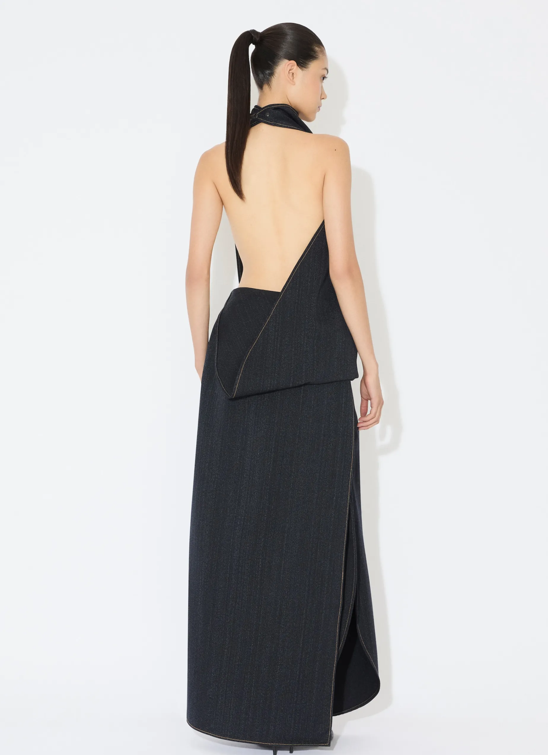 ASYMMETRICAL CAPE TOP IN WOOL DENIM