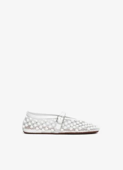 BALLET FLATS WITH STUDS ON FISHNET