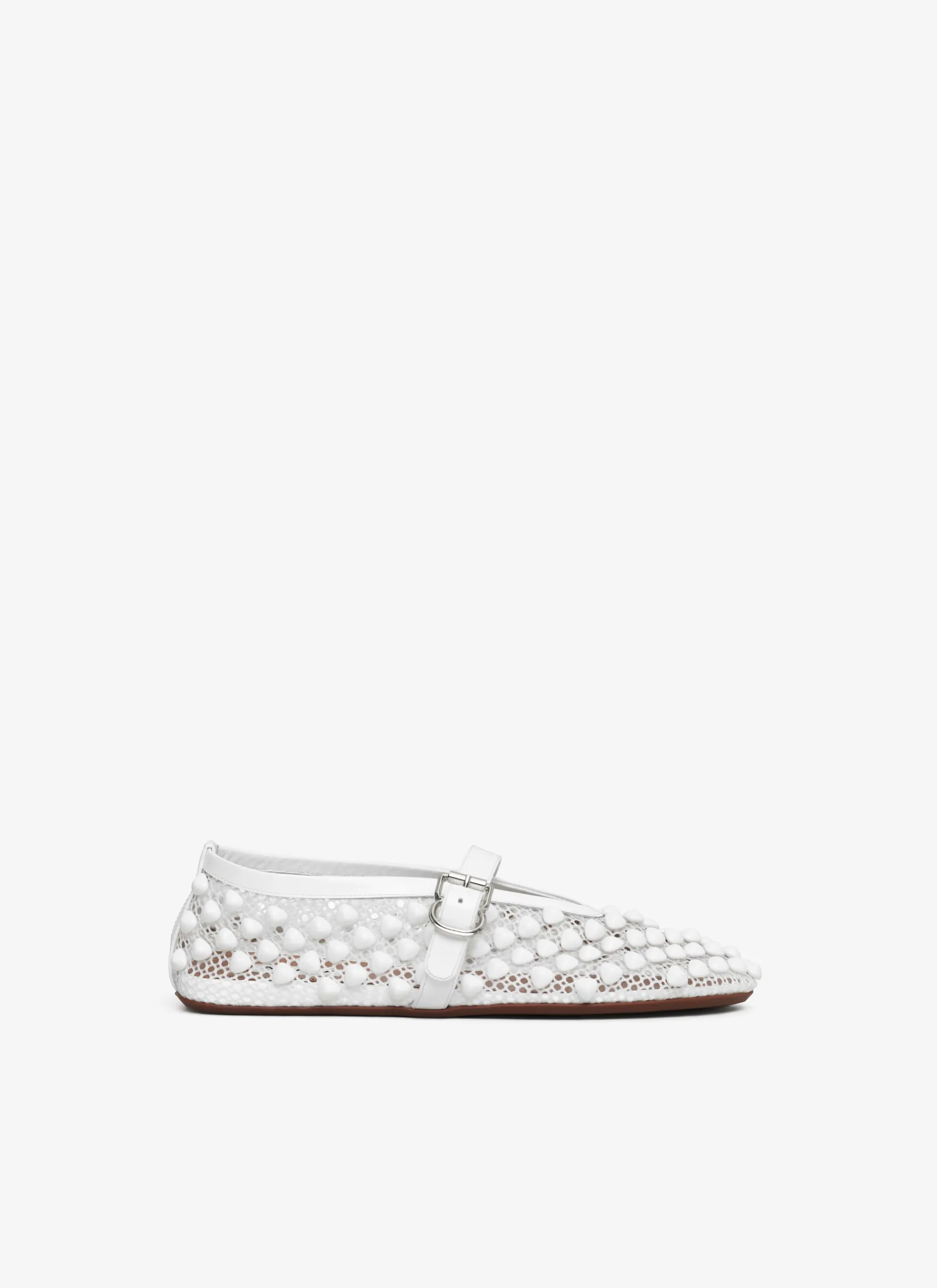 BALLET FLATS WITH STUDS ON FISHNET