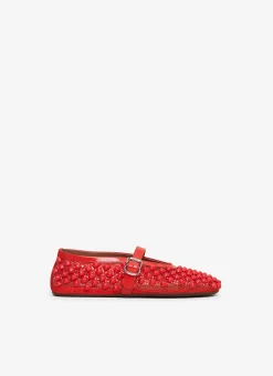 BALLET FLATS WITH STUDS ON FISHNET