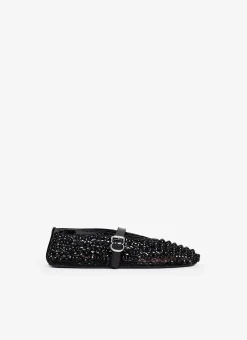 BALLET FLATS WITH STUDS ON FISHNET