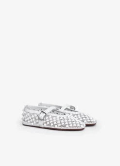 BALLET FLATS WITH STUDS ON FISHNET