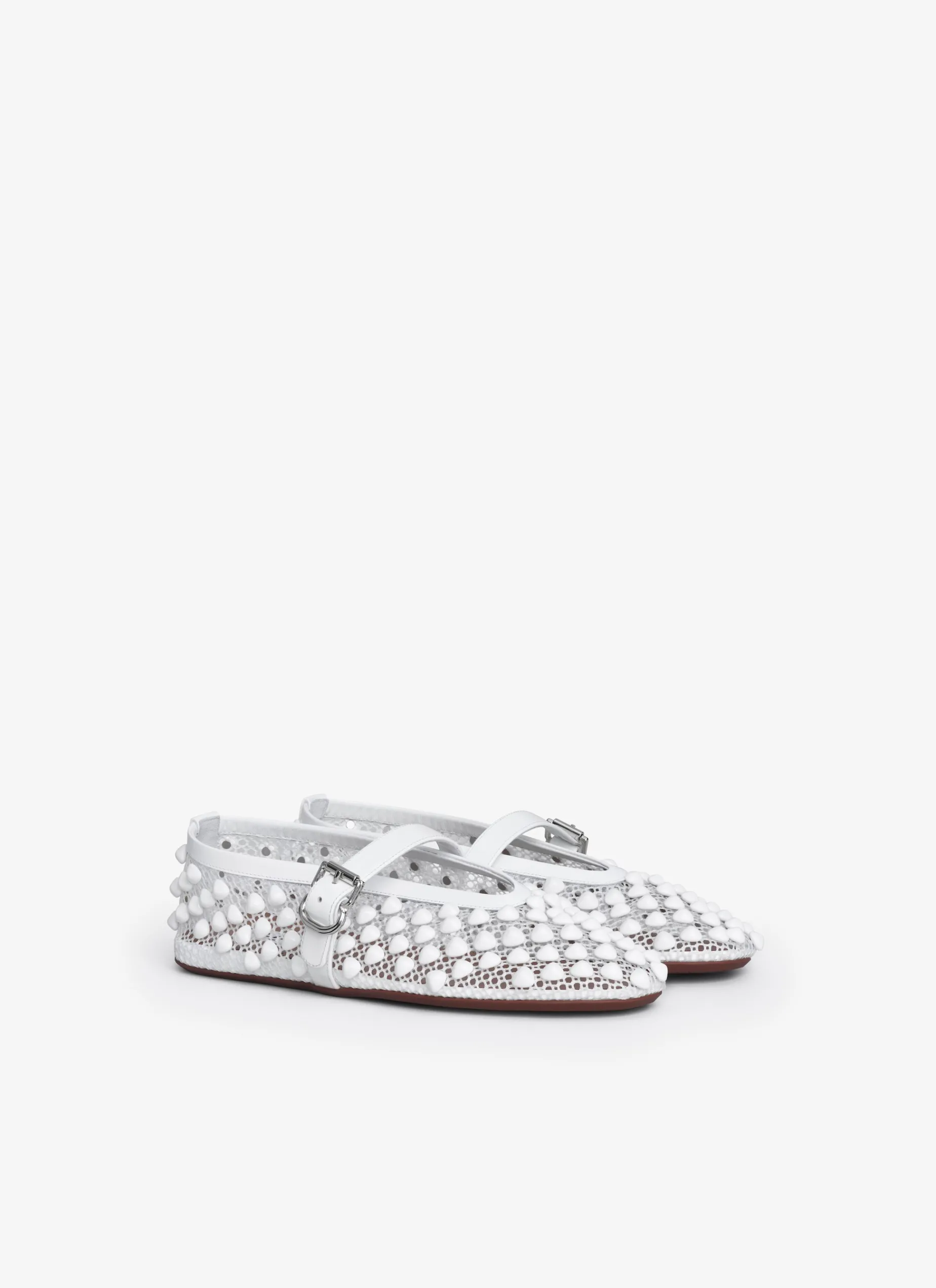 BALLET FLATS WITH STUDS ON FISHNET
