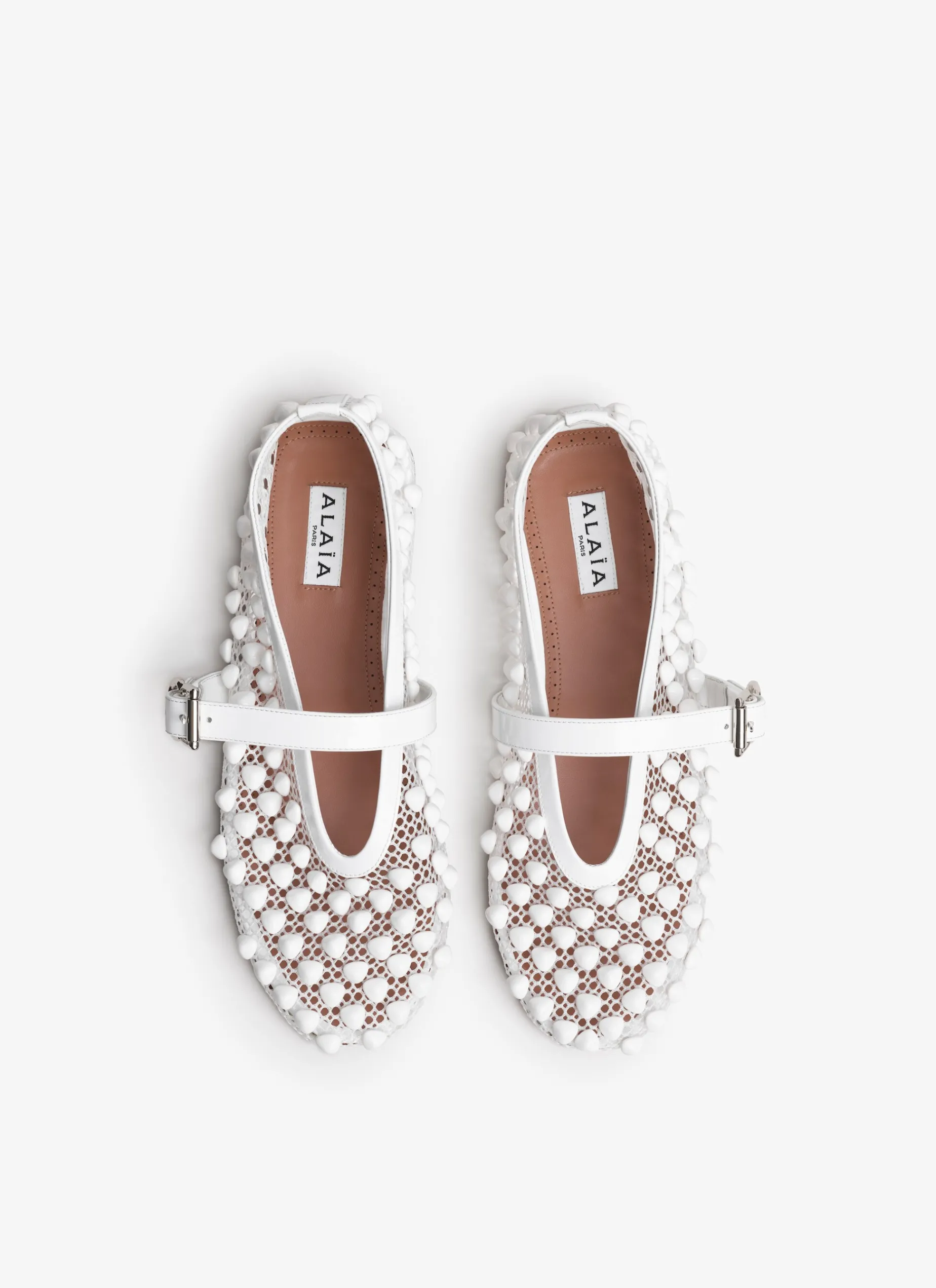 BALLET FLATS WITH STUDS ON FISHNET