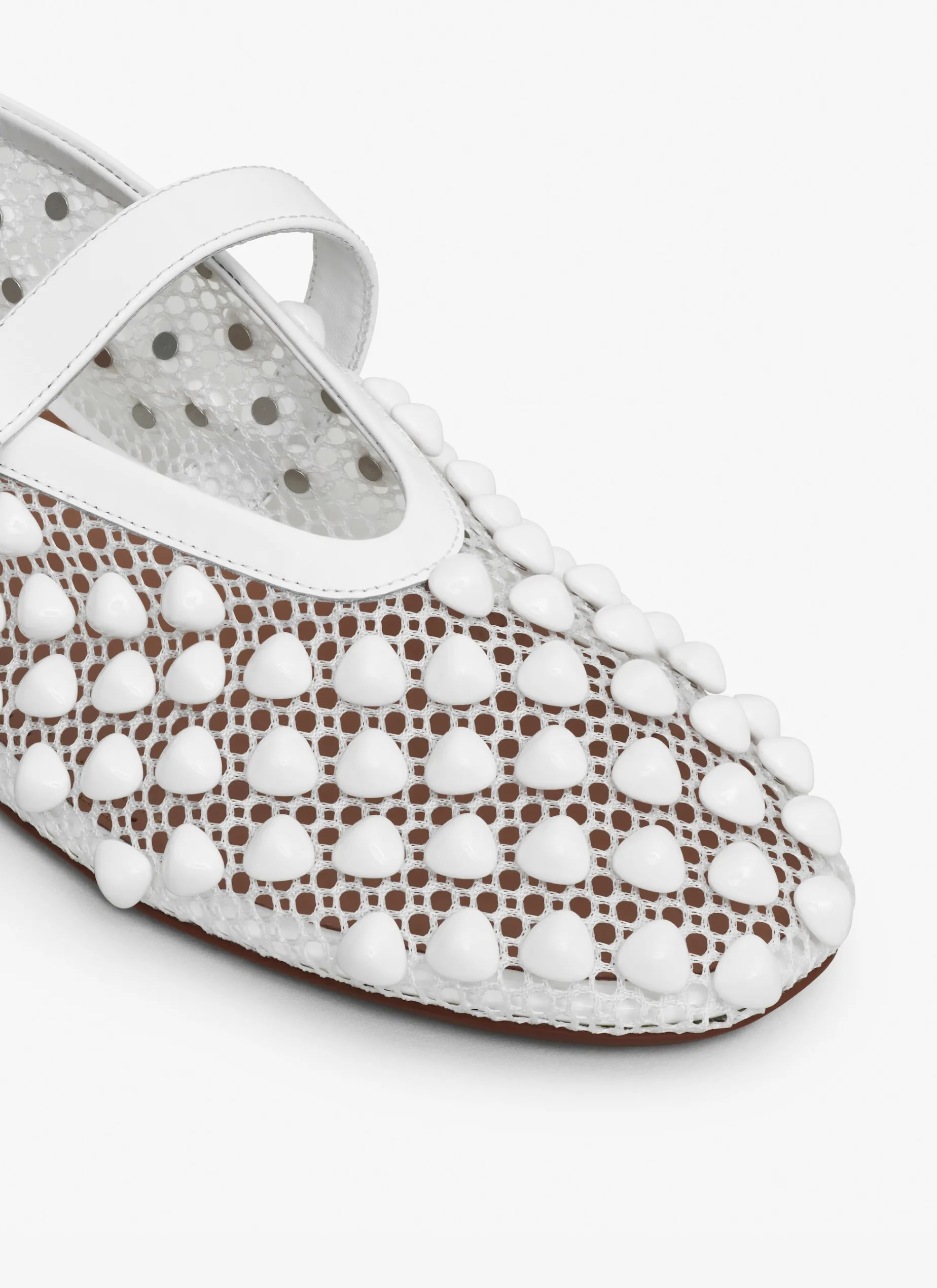 BALLET FLATS WITH STUDS ON FISHNET