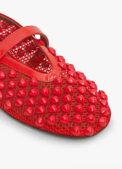 BALLET FLATS WITH STUDS ON FISHNET