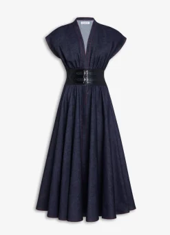 BELTED DRESS IN STRETCH RAW DENIM