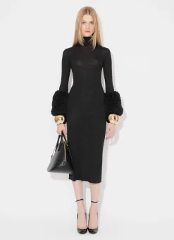 BODYCON KNIT DRESS WITH BUBBLE CUFFS