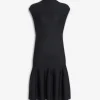 CAP SLEEVE DRESS IN SCULPTURAL GODET KNIT