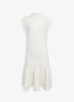 CAP SLEEVE DRESS IN SCULPTURAL GODET KNIT