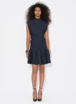 CAP SLEEVE DRESS IN SCULPTURAL GODET KNIT