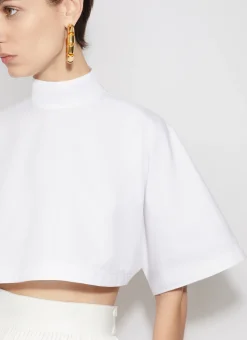 COTTON POPLIN HIGHNECK TOP