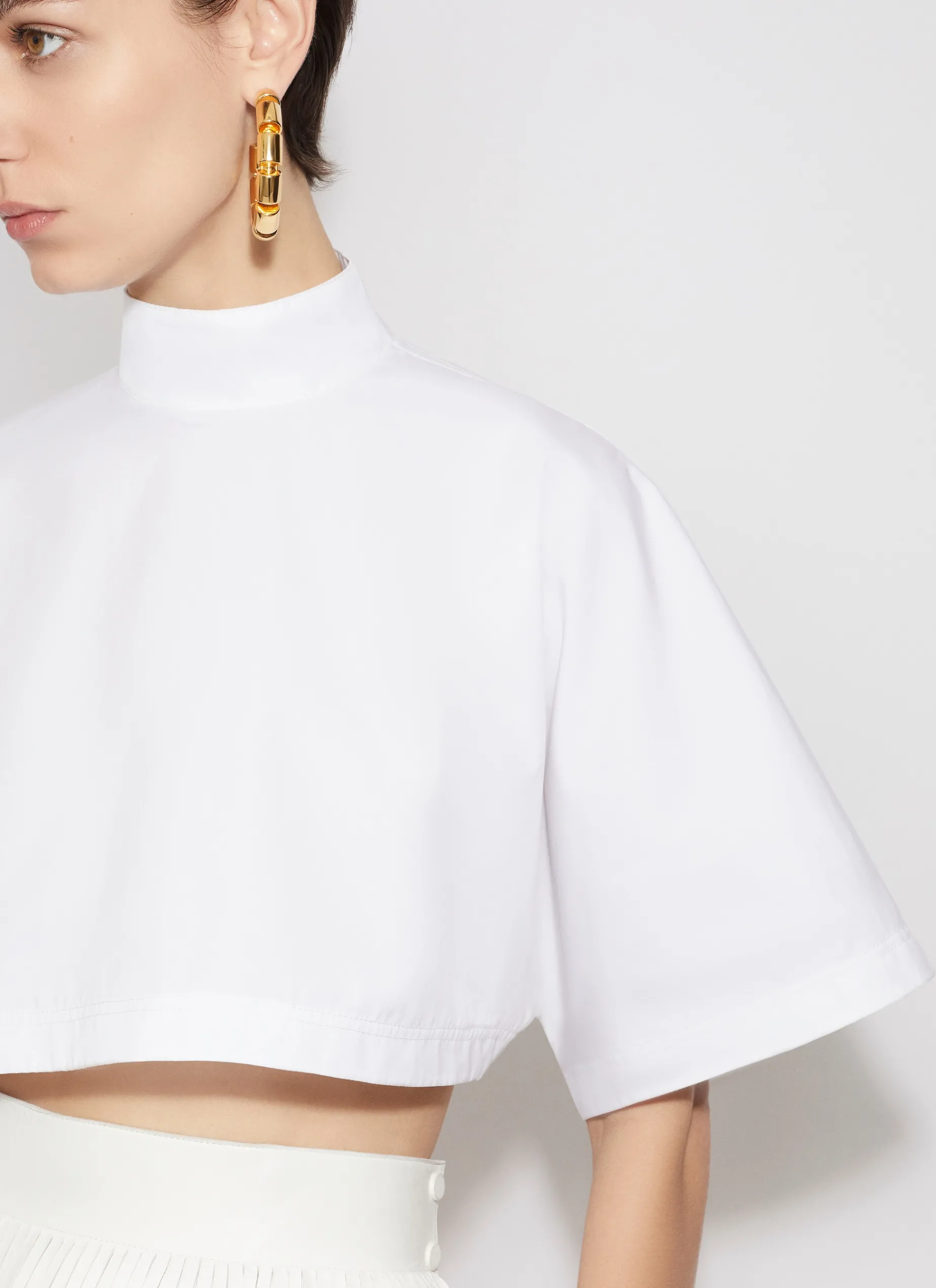 COTTON POPLIN HIGHNECK TOP