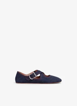 CRISS CROSS BALLET FLATS IN DENIM