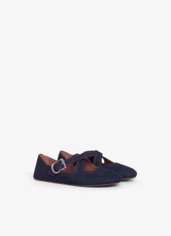CRISS CROSS BALLET FLATS IN DENIM