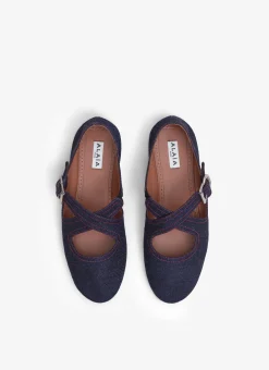 CRISS CROSS BALLET FLATS IN DENIM