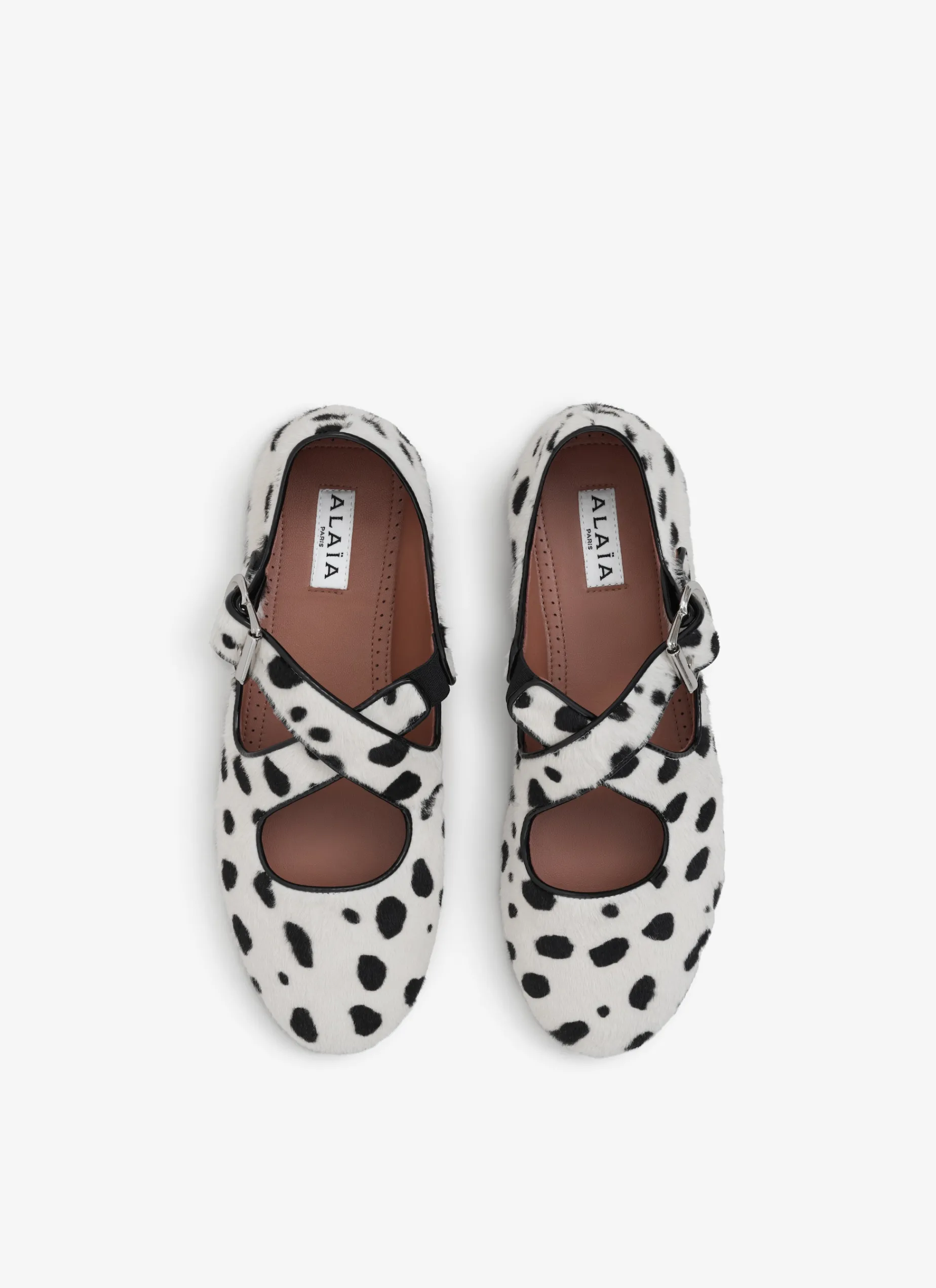 CRISS CROSS BALLET FLATS IN DOTS HAIRCALF