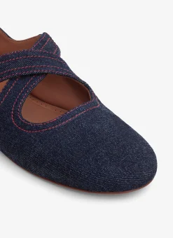 CRISS CROSS BALLET FLATS IN DENIM