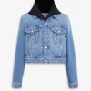 DENIM JACKET WITH KNITTED HOOD