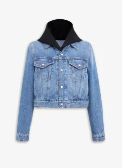DENIM JACKET WITH KNITTED HOOD