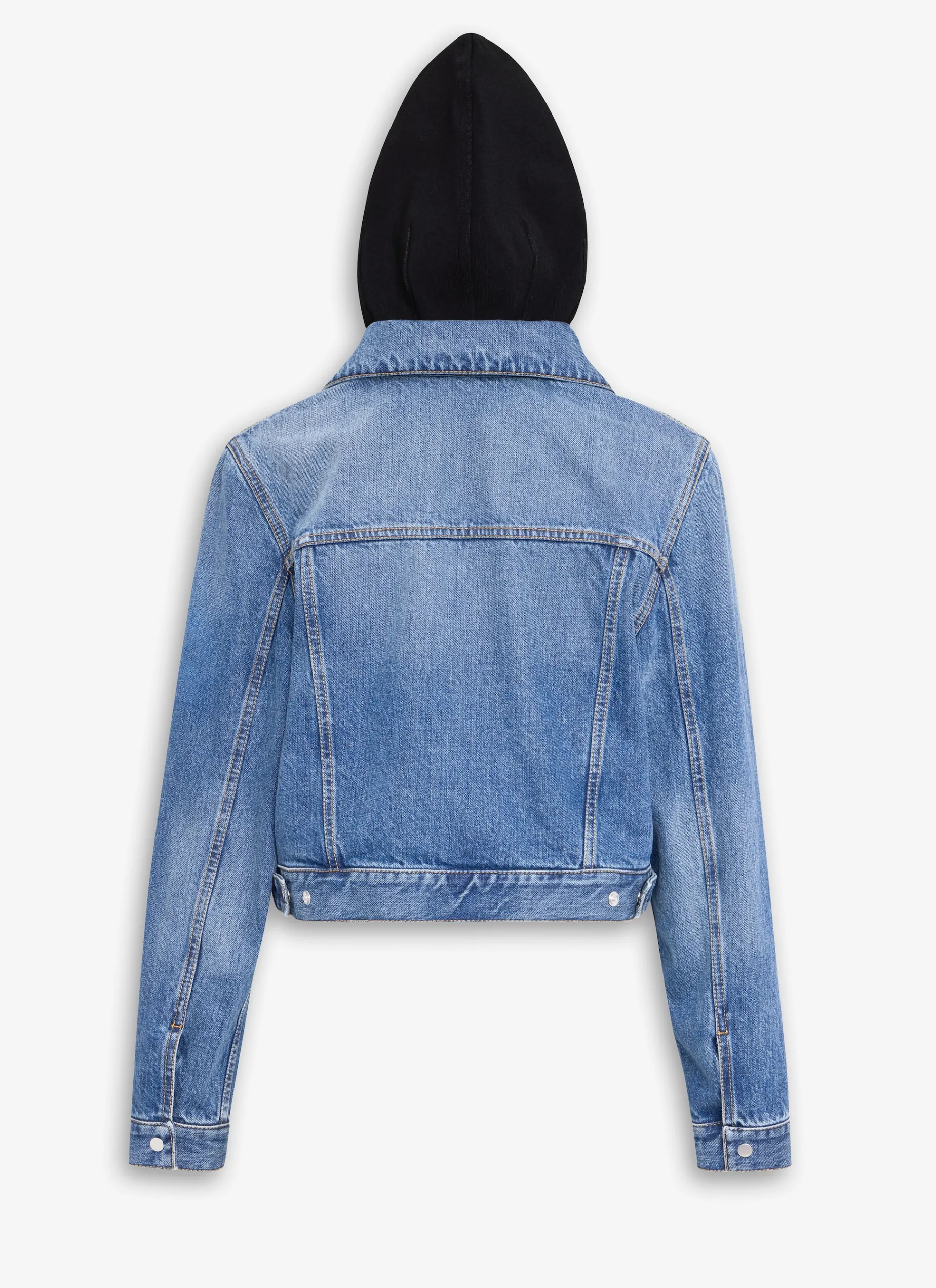 DENIM JACKET WITH KNITTED HOOD