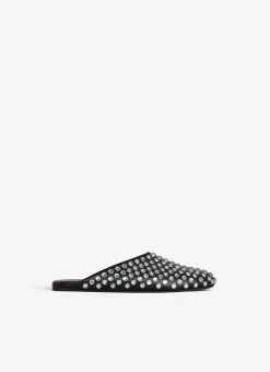 FLAT MULES IN STRASS LAMBSKIN