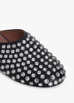 FLAT MULES IN STRASS LAMBSKIN