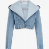 HOODED CROPPED JACKET IN SKY DENIM