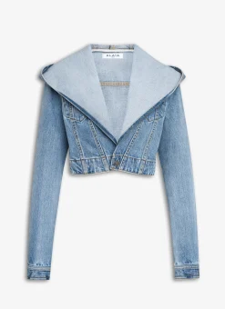 HOODED CROPPED JACKET IN SKY DENIM