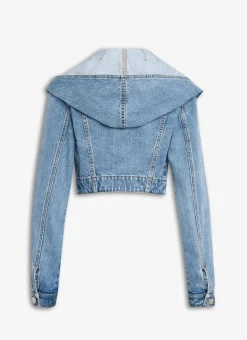HOODED CROPPED JACKET IN SKY DENIM