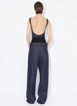 KNIT BAND JEANS IN RAW DENIM