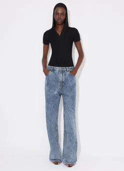 KNIT BAND JEANS IN SNOW DENIM