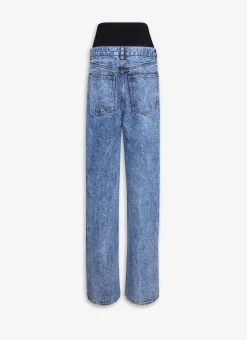 KNIT BAND JEANS IN SNOW DENIM
