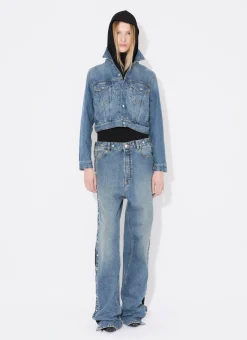 KNIT BAND JEANS IN STONE DENIM
