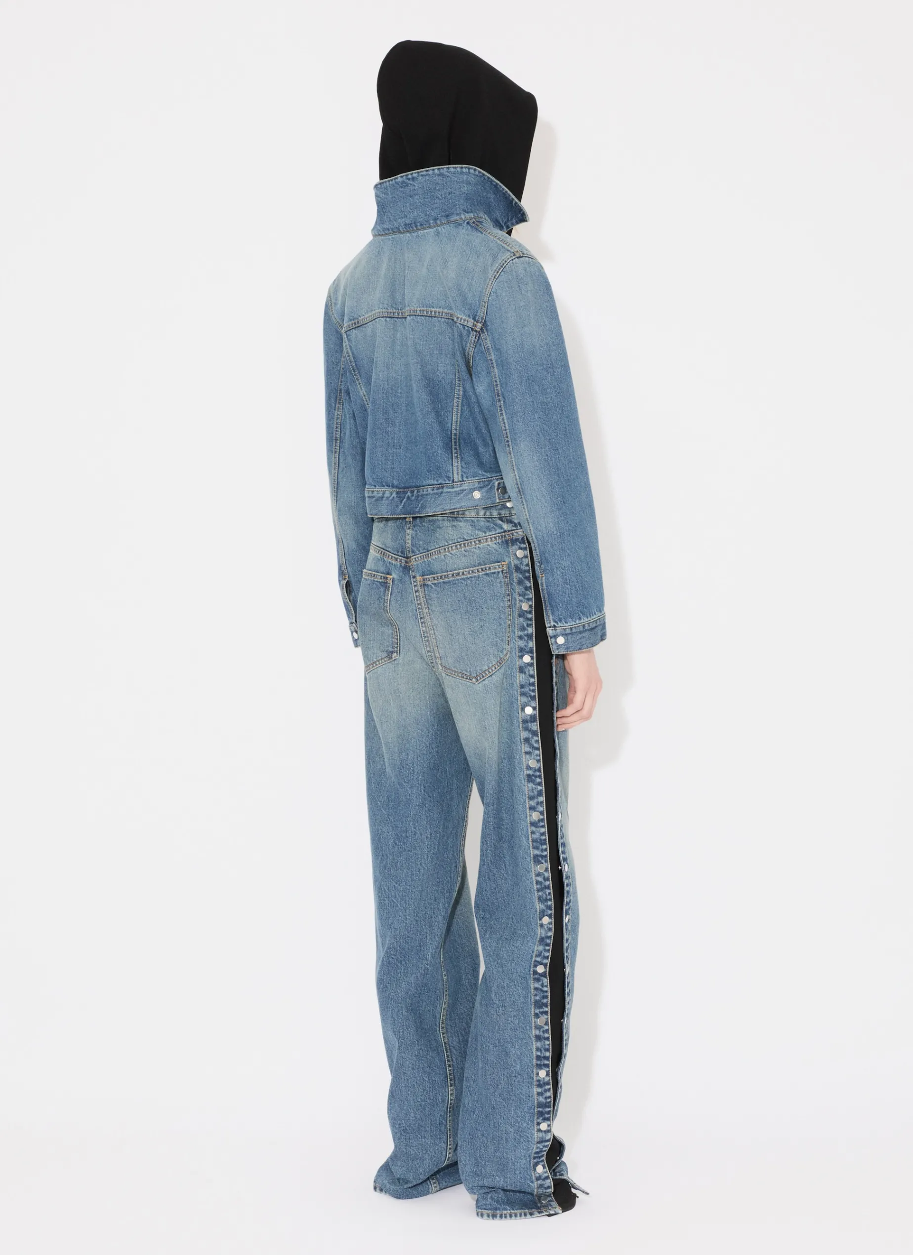 KNIT BAND JEANS IN STONE DENIM