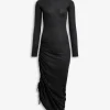 LONG SLEEVE DRAPED KNIT DRESS