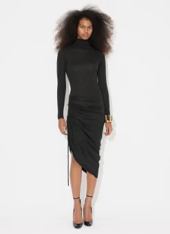 LONG SLEEVE DRAPED KNIT DRESS