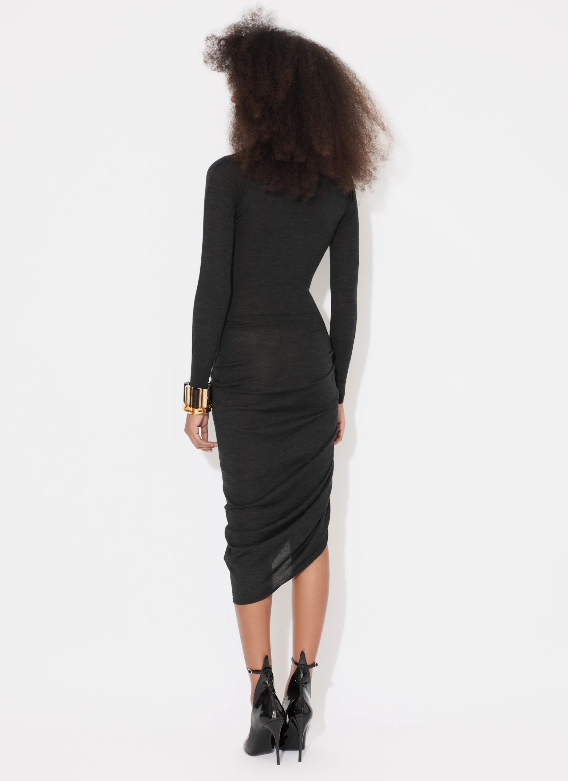 LONG SLEEVE DRAPED KNIT DRESS