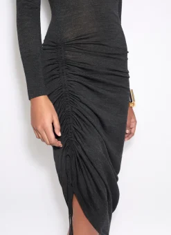 LONG SLEEVE DRAPED KNIT DRESS